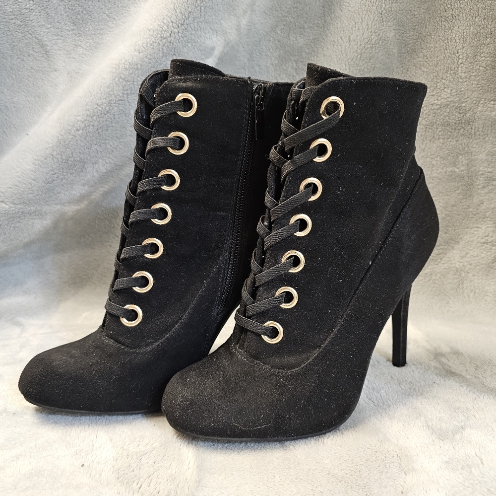 Black velvet ankle boots